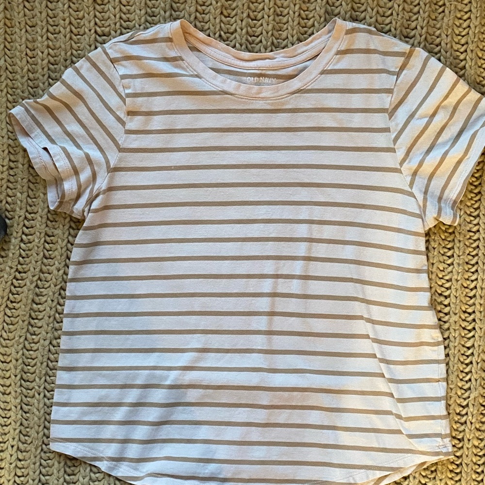 Old Navy Beige and Brown Striped Tee